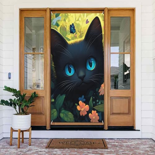 SHFJASBNUMG Türabdeckung mit niedlicher schwarzer Katze, dekoriertes Banner, niedliche Katzentürabdeckungen, dekoratives Zubehör, schwarze Katzentürabdeckung für Haustür, Garten, Hof, SHFJASBNUMG Türabdeckung mit niedlicher schwarzer Katze, dekoriertes Banner, niedliche Katzentürabdeckungen, dekoratives Zubehör, schwarze Katzentürabdeckung für Haustür, Garten, Hof, von SHFJASBNUMG