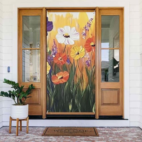 SHFJASBNUMG Türabdeckungen mit Wildblumen-Malerei, dekoratives Zubehör, lila-gelb, florales Kunstwerk, Türabdeckung, Blumen, Türabdeckung, dekoriertes Banner für Willkommensfeiertage, Party, Innen- SHFJASBNUMG Türabdeckungen mit Wildblumen-Malerei, dekoratives Zubehör, lila-gelb, florales Kunstwerk, Türabdeckung, Blumen, Türabdeckung, dekoriertes Banner für Willkommensfeiertage, Party, Innen- von SHFJASBNUMG