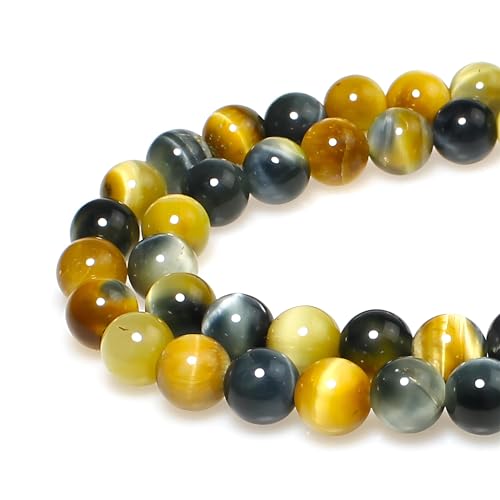 Steinperlen, 4 mm, rund, gelb-blaues Tigerauge, lose Edelstein-Perlen für Schmuckherstellung, Armband, Halskette, Ohrringe, Anhänger, 85 Stück Steinperlen, 4 mm, rund, gelb-blaues Tigerauge, lose Edelstein-Perlen für Schmuckherstellung, Armband, Halskette, Ohrringe, Anhänger, 85 Stück von SHFJASBNUMG