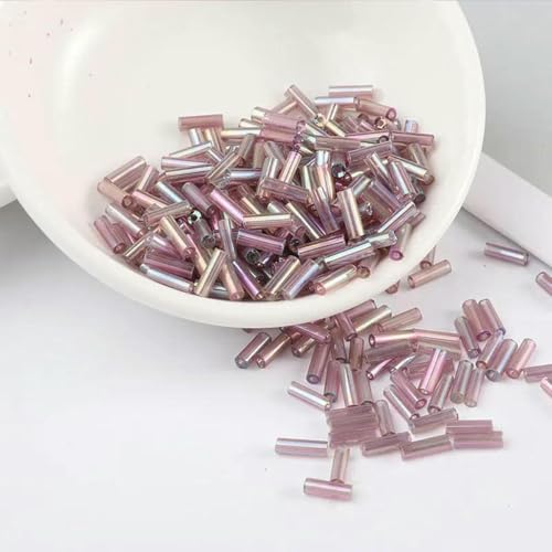 Glasperlenröhre, 200 Stück transparente Glasröhrenperlen, 2 x 6 mm, Silberkern, tschechische Glasperlen, Stickerei, Schmuck, DIY-Kleidungszubehör, AB-Weiß(AB Bean Purple) von SHFOHGKJ
