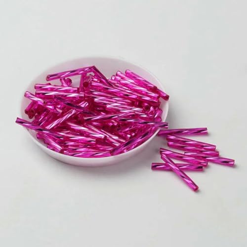 SHFOHGKJ Glasperlenröhre, 10 g/Packung, 25 mm, tschechische Twist-Bugles-Glasröhren-Rocailles for die Schmuckherstellung, Nähzubehör for Damen-DIY-Kleidungsstücke, Nähperlen-Türkis(Rose) von SHFOHGKJ