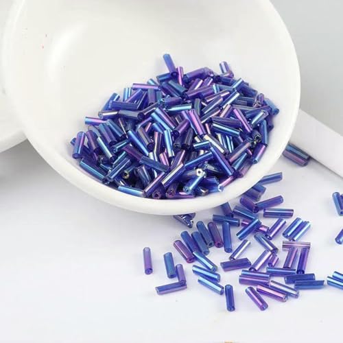 SHFOHGKJ Glasperlenröhre, 200 Stück transparente Glasröhrenperlen, 2 x 6 mm, Silberkern, tschechische Glasperlen, Stickerei, Schmuck, DIY-Kleidungszubehör, AB-Weiß(AB Dark Blue) von SHFOHGKJ