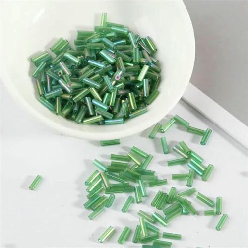 SHFOHGKJ Glasperlenröhre, 200 Stück transparente Glasröhrenperlen, 2 x 6 mm, Silberkern, tschechische Glasperlen, Stickerei, Schmuck, DIY-Kleidungszubehör, AB-Weiß(AB Dark Green) von SHFOHGKJ