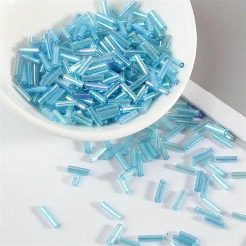 SHFOHGKJ Glasperlenröhre, 200 Stück transparente Glasröhrenperlen, 2 x 6 mm, Silberkern, tschechische Glasperlen, Stickerei, Schmuck, DIY-Kleidungszubehör, AB-Weiß(AB Lake Blue) von SHFOHGKJ