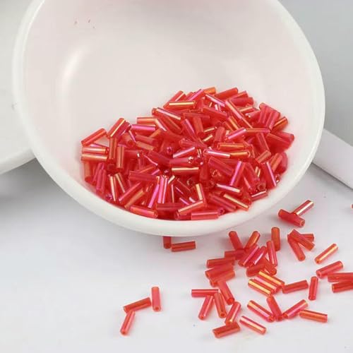 SHFOHGKJ Glasperlenröhre, 200 Stück transparente Glasröhrenperlen, 2 x 6 mm, Silberkern, tschechische Glasperlen, Stickerei, Schmuck, DIY-Kleidungszubehör, AB-Weiß(AB Red) von SHFOHGKJ