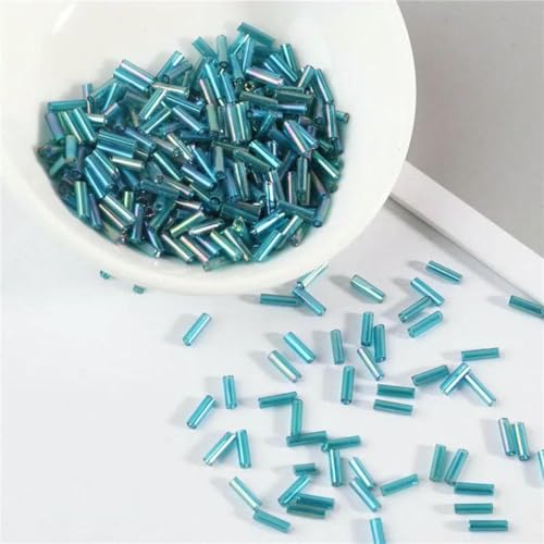 SHFOHGKJ Glasperlenröhre, 200 Stück transparente Glasröhrenperlen, 2 x 6 mm, Silberkern, tschechische Glasperlen, Stickerei, Schmuck, DIY-Kleidungszubehör, AB-Weiß(AB Turquoise) von SHFOHGKJ