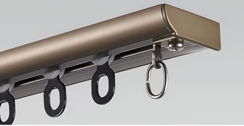 SHGUOMSC Deckenvorhangschiene 12M 10M 8M 6M 2M 1M, Dicke, Schwere Aluminium-Vorhangschienen, Deckenmontage-Vorhangschienensystem mit Rolle, Raumteiler-Leises Vorhangschienen-Kit(Gold,2m/6.5ft) von SHGUOMSC