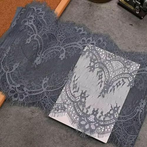 (3,0 mt/los) Französische Spitzenbesatz Stickerei Wimpern DIY Zubehör Nadelarbeit Chantilly DIY Dessous Spitze-grau blau-3,0 Meter lang von SHHEG