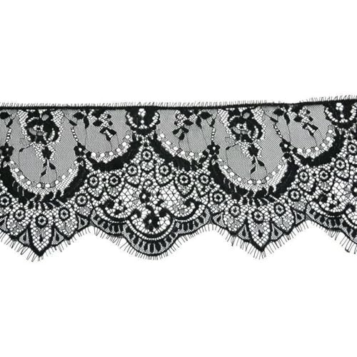 (3 Meter/Menge) 160 mm Blumen bestickt Wimpern Spitzenband Bekleidungszubehör Spitzenmaterial handgefertigt Hochzeitskleid Band-schwarz von SHHEG