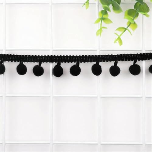 1–15 Yards Pom-Pom-Spitzenbesatz, Breite 21 mm, mit 11 mm Pompom-Ball-Fransenband zum Nähen von gestricktem Stoff, handgefertigtem Bastelzubehör – 11 mm Pom 01 Schwarz – 10 Yards von SHHEG
