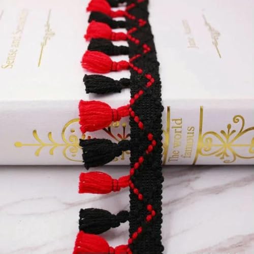 1 Yard/Los Spitzenband zum Nähen von Bommeln, Quaste, Pompons, 5 cm Breite, Kugelfransen, Stickerei, Kleidungsstück, Spitzenstoff, handgefertigtes Accessoire, Schwarz – Rot, LS-004-1 Yards 1 Yard/Los Spitzenband zum Nähen von Bommeln, Quaste, Pompons, 5 cm Breite, Kugelfransen, Stickerei, Kleidungsstück, Spitzenstoff, handgefertigtes Accessoire, Schwarz – Rot, LS-004-1 Yards von SHHEG