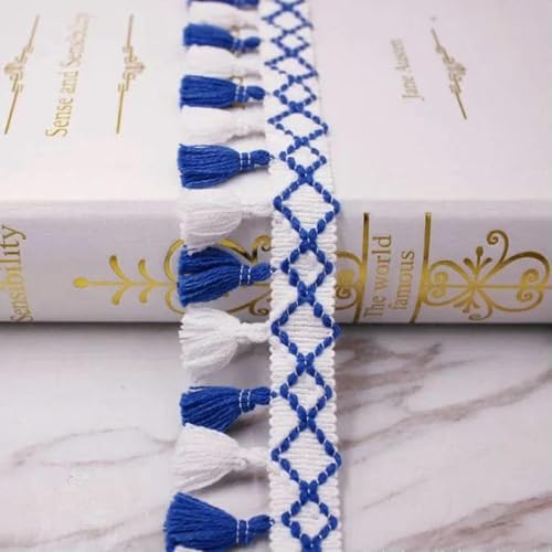 1 Yard/Los Spitzenband zum Nähen von Bommeln, Quasten, Pompons, 5 cm Breite, Kugelfransen, Stickerei, Kleidungsstück, Spitzenstoff, handgefertigtes Accessoire, Weiß – Blau, LS-004-1 Yards 1 Yard/Los Spitzenband zum Nähen von Bommeln, Quasten, Pompons, 5 cm Breite, Kugelfransen, Stickerei, Kleidungsstück, Spitzenstoff, handgefertigtes Accessoire, Weiß – Blau, LS-004-1 Yards von SHHEG