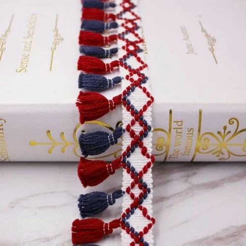 1 Yard/Lot Spitzenband zum Nähen von Bommeln, Quaste, Pompons, 5 cm Breite, Kugelfransen, Stickerei, Kleidungsstück, Spitzenstoff, handgefertigtes Accessoire, Marineblau-Weinrot LS-004-1 Ya 1 Yard/Lot Spitzenband zum Nähen von Bommeln, Quaste, Pompons, 5 cm Breite, Kugelfransen, Stickerei, Kleidungsstück, Spitzenstoff, handgefertigtes Accessoire, Marineblau-Weinrot LS-004-1 Ya von SHHEG