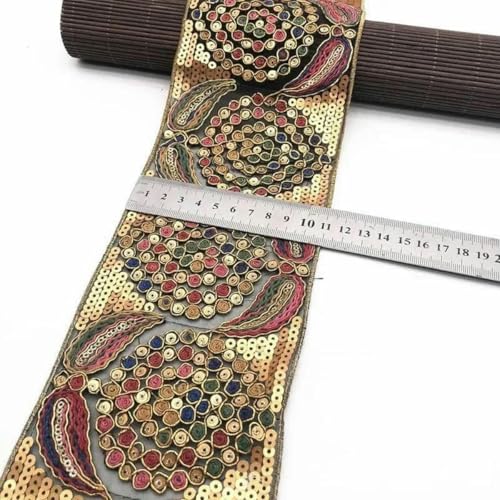 1 Yards Blumenstickerei-Spitzenbesatz, Pailletten, ethnisches Band, DIY-Nähzubehör für Kleidung, Kleider, Designerstoff, 1–1 Yard von SHHEG