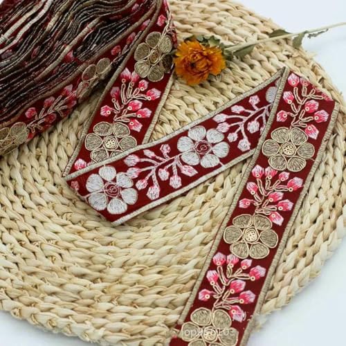 1 Yards Blumenstickerei-Spitzenbesatz, Pailletten, ethnisches Band, DIY-Nähzubehör für Kleidung, Kleider, Designerstoff, 24-1 Yard von SHHEG