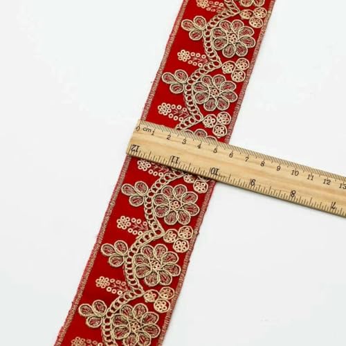 1 Yards Blumenstickerei-Spitzenbesatz, Pailletten, ethnisches Band, DIY-Nähzubehör für Kleidung, Kleider, Designerstoff, 27-1 Yard von SHHEG