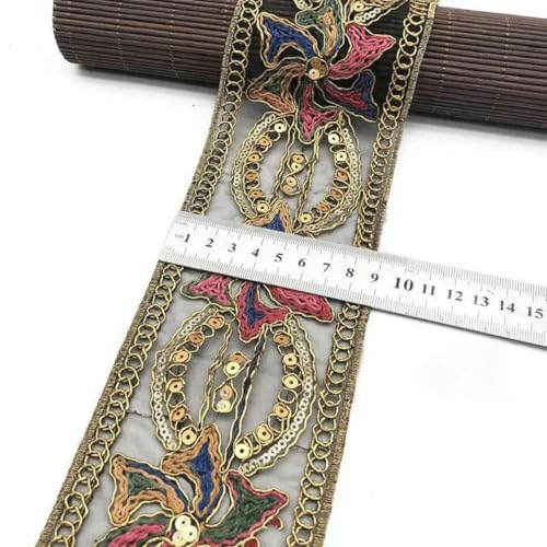1 Yards Blumenstickerei-Spitzenbesatz, Pailletten, ethnisches Band, DIY-Nähzubehör für Kleidung, Kleider, Designerstoff, 3–1 Yard von SHHEG