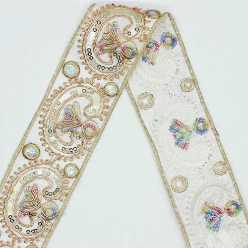 1 Yards Blumenstickerei-Spitzenbesatz, Pailletten, ethnisches Band, DIY-Nähzubehör für Kleidung, Kleider, Designerstoff, 45-1 Yard von SHHEG
