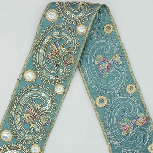 1 Yards Blumenstickerei-Spitzenbesatz, Pailletten, ethnisches Band, DIY-Nähzubehör für Kleidung, Kleider, Designerstoff, 46-1 Yard von SHHEG