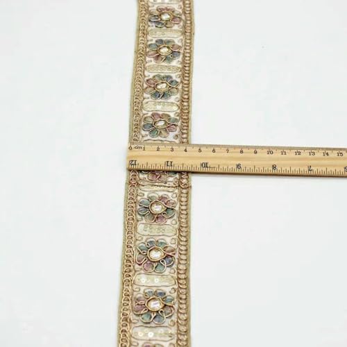 1 Yards Blumenstickerei-Spitzenbesatz, Pailletten, ethnisches Band, DIY-Nähzubehör für Kleidung, Kleider, Designerstoff, 48-1 Yard von SHHEG