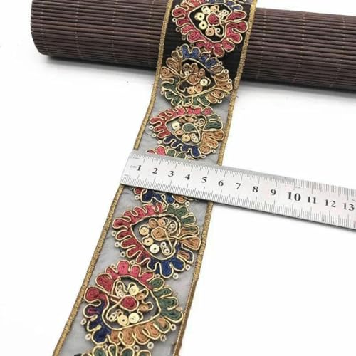 1 Yards Blumenstickerei-Spitzenbesatz, Pailletten, ethnisches Band, DIY-Nähzubehör für Kleidung, Kleider, Designerstoff, 5–1 Yard von SHHEG