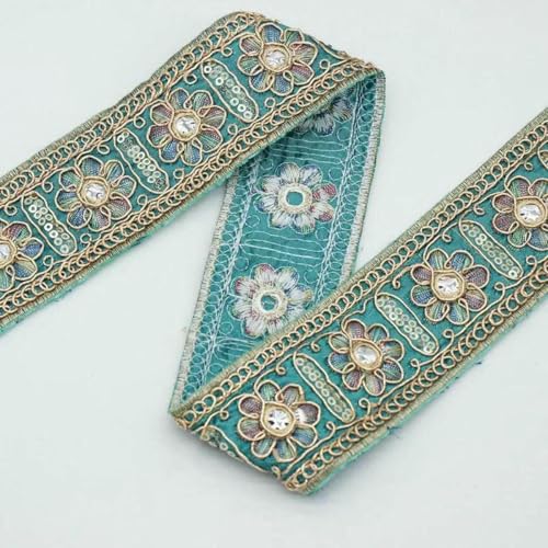 1 Yards Blumenstickerei-Spitzenbesatz, Pailletten, ethnisches Band, DIY-Nähzubehör für Kleidung, Kleider, Designerstoff, 51-1 Yard von SHHEG
