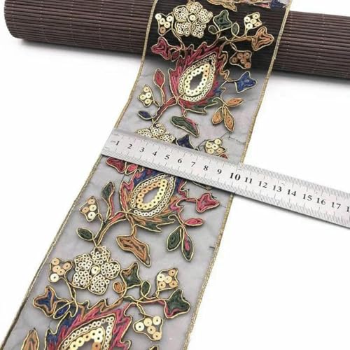 1 Yards Blumenstickerei-Spitzenbesatz, Pailletten, ethnisches Band, DIY-Nähzubehör für Kleidung, Kleider, Designerstoff, 8-1 Yard von SHHEG