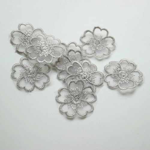 10 Stück/Los 3 cm Blumenstickerei Patches für Kleidung DIY gestickte Applikationen für Brautkleider Dekoration-grau von SHHEG