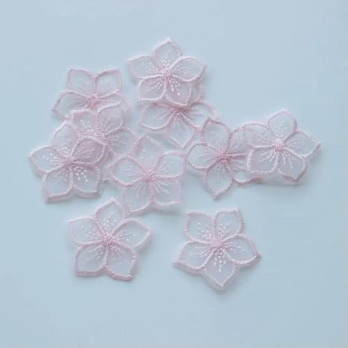 10 Stück Feen-Organza-Blumen-Patches für Kleidung, Stickerei, Blumen-Patches für Taschen, dekorative Applikation, Nähhandwerk, 10 Stück, Rosa von SHHEG