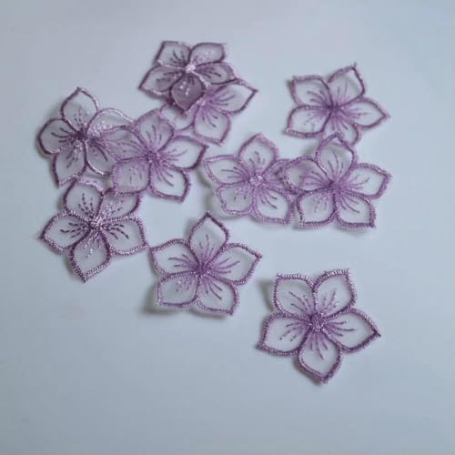 10 Stück Feen-Organza-Blumen-Patches für Kleidung, Stickerei, Blumen-Patches für Taschen, dekorative Applikation, Nähhandwerk, 10 Stück, lila von SHHEG