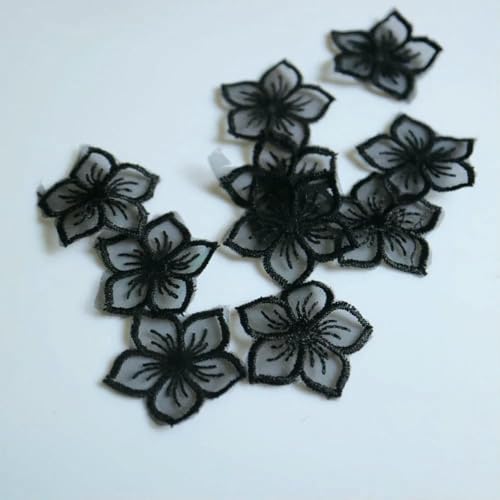 10 Stück Feen-Organza-Blumen-Patches für Kleidung, Stickerei, Blumen-Patches für Taschen, dekorative Applikation, Nähhandwerk, 10 Stück schwarz von SHHEG