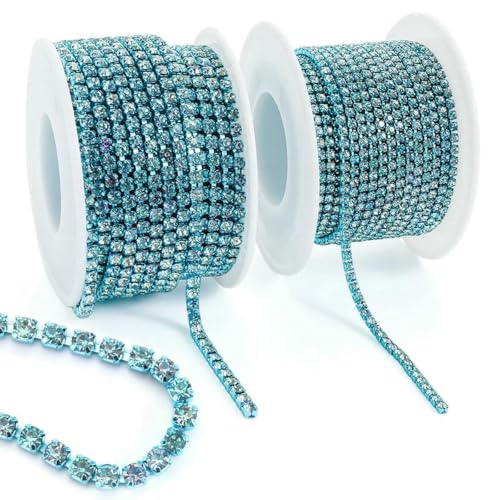 10 Yard/Rolle Strassbesatz, Cup-Kette, Gold, Diamant-Strass, dekorative Applikation, Kristallbesatz für Kleider, Aquamarin-Vulkan, SS12 – 10 Yards 10 Yard/Rolle Strassbesatz, Cup-Kette, Gold, Diamant-Strass, dekorative Applikation, Kristallbesatz für Kleider, Aquamarin-Vulkan, SS12 – 10 Yards von SHHEG