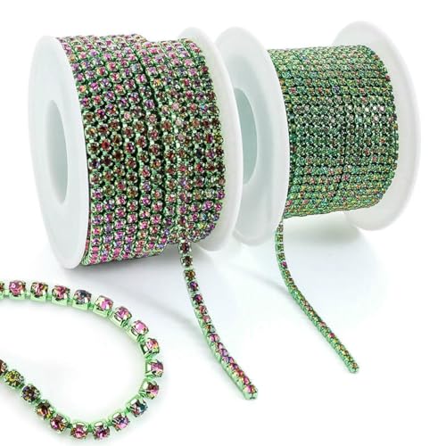 10 Yard/Rolle Strassbesatz, Cup-Kette, Gold, Diamant-Strass, dekorative Applikation, Kristallbesatz für Kleider, Hellgrüner Vulkan, SS12 – 10 Yards von SHHEG