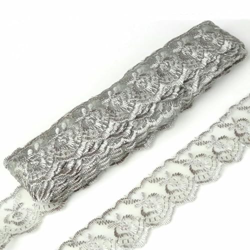10 Yards 40 mm breites mehrfarbiges Stickerei-Spitzenband, Stoffbesatz, DIY-Halsband, Kleidung, Hochzeitskleid, Partydekor, Nähzubehör, Grau, 40 mm breit, 10 Yards 10 Yards 40 mm breites mehrfarbiges Stickerei-Spitzenband, Stoffbesatz, DIY-Halsband, Kleidung, Hochzeitskleid, Partydekor, Nähzubehör, Grau, 40 mm breit, 10 Yards von SHHEG