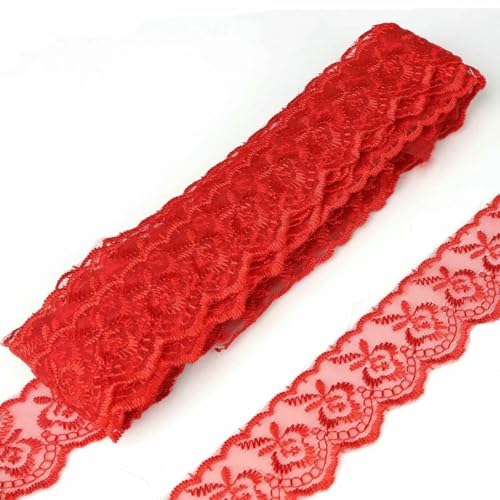 10 Yards 40 mm breites mehrfarbiges Stickerei-Spitzenband, Stoffbesatz, DIY-Halsband, Kleidung, Hochzeitskleid, Partydekor, Nähzubehör-Rot-40 mm breit-10 Meter 10 Yards 40 mm breites mehrfarbiges Stickerei-Spitzenband, Stoffbesatz, DIY-Halsband, Kleidung, Hochzeitskleid, Partydekor, Nähzubehör-Rot-40 mm breit-10 Meter von SHHEG