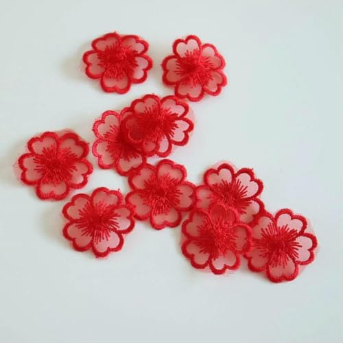 10 teil/los 3 cm blume stickerei patches für kleidung DIY gestickte applikationen für brautkleider dekoration-rot von SHHEG