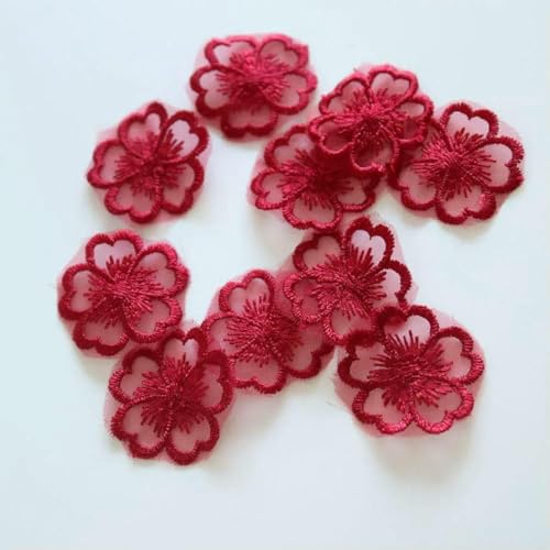 10 teil/los 3 cm blume stickerei patches für kleidung DIY gestickte applikationen für brautkleider dekoration-weinrot von SHHEG