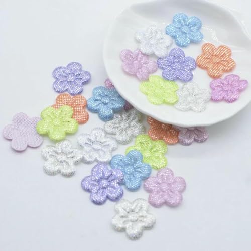 100 Stück 20 mm bunte Stoff-Blumen-Applikation, gepolsterte Patches für DIY-Hochzeits-Festival-Kleidung, Hut, Kopfbedeckung, Haarnadel, Schleife, Dekor, P74-gemischt von SHHEG