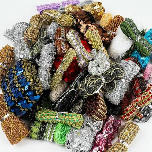 12 Yards Baumwoll-Spitzenbesatzband aus Polyesterstoff zum Nähen von handgefertigten Hochzeitsaccessoires N0104-Pailletten 12y-Mix von SHHEG