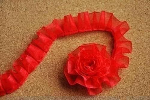 2,5 cm breites, farbiges Organza-Plissee-Orgel-Tüll-Spitzenband, DIY-Vorhang, Kissen, Tischdecke, Besatz, Spielzeug, Puppe, Haustierkleidung, Nähmaterial, rot, 1 Yard 2,5 cm breites, farbiges Organza-Plissee-Orgel-Tüll-Spitzenband, DIY-Vorhang, Kissen, Tischdecke, Besatz, Spielzeug, Puppe, Haustierkleidung, Nähmaterial, rot, 1 Yard von SHHEG