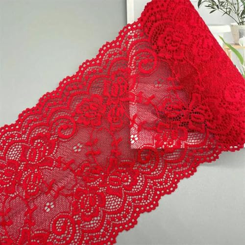2 Meter buntes, elastisches, dehnbares Spitzenband mit hohler Blumenstickerei, Material für sexy Unterwäsche, Dessous, Höschen, Rocksaum, Stoff, Rot, 15 cm breit 2 Meter buntes, elastisches, dehnbares Spitzenband mit hohler Blumenstickerei, Material für sexy Unterwäsche, Dessous, Höschen, Rocksaum, Stoff, Rot, 15 cm breit von SHHEG