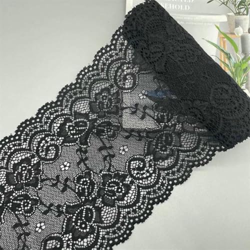 2 Meter buntes, elastisches, dehnbares Spitzenband mit hohler Blumenstickerei, Material für sexy Unterwäsche, Dessous, Höschen, Rocksaum, Stoff, schwarz, 15 cm breit 2 Meter buntes, elastisches, dehnbares Spitzenband mit hohler Blumenstickerei, Material für sexy Unterwäsche, Dessous, Höschen, Rocksaum, Stoff, schwarz, 15 cm breit von SHHEG