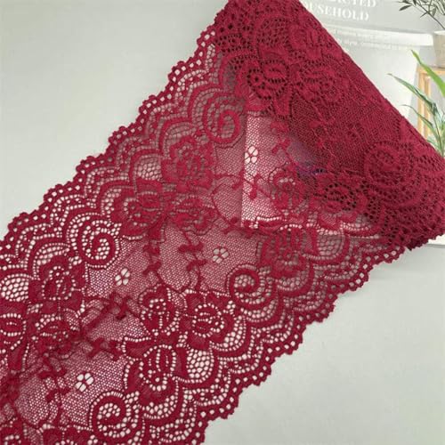 2 Meter buntes, elastisches, dehnbares Spitzenband mit hohler Blumenstickerei, Material für sexy Unterwäsche, Dessous, Höschen, Rocksaum, Stoff – Burgunderrot – 15 cm breit von SHHEG