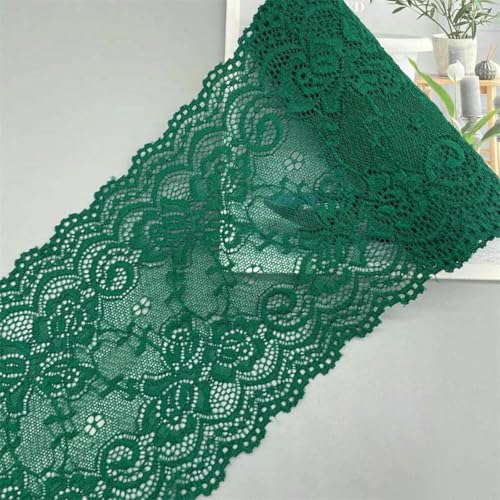 2 Meter buntes, elastisches, dehnbares Spitzenband mit hohler Blumenstickerei, Material für sexy Unterwäsche, Dessous, Höschen, Rocksaum, Stoff – Dunkelgrün – 15 cm breit von SHHEG