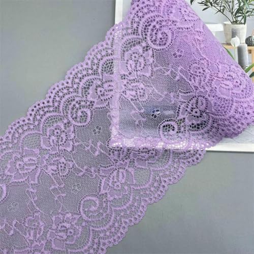2 Meter buntes, elastisches, dehnbares Spitzenband mit hohler Blumenstickerei, Material für sexy Unterwäsche, Dessous, Höschen, Rocksaum, Stoff – Hellviolett – 15 cm breit von SHHEG