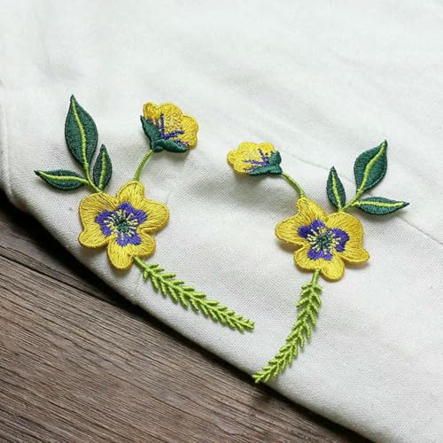 2 Stück Blumen-Stickerei-Patch für Kleidung, DIY, handgenähte Patches, dekoratives Zubehör für Kleidungstaschen, Pink von SHHEG