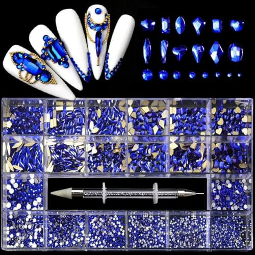 21/24 Gitter Luxus Strass Nail Art Schmuckset Glas Nagelkristalle Box 3D Flachglas geformte Nagel Edelsteine-Blau_a von SHHEG