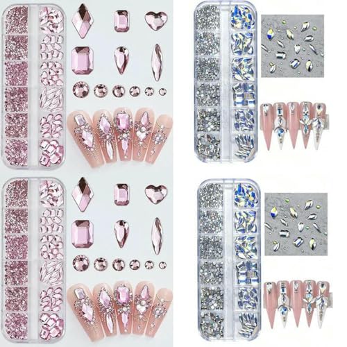 21/24-Raster-Luxus-Strass-Nagelkunst-Schmuckset, Glas-Nagelkristall-Box, 3D-Nagel-Edelsteine in Flachglasform, 4er-Box-Set 21/24-Raster-Luxus-Strass-Nagelkunst-Schmuckset, Glas-Nagelkristall-Box, 3D-Nagel-Edelsteine in Flachglasform, 4er-Box-Set von SHHEG
