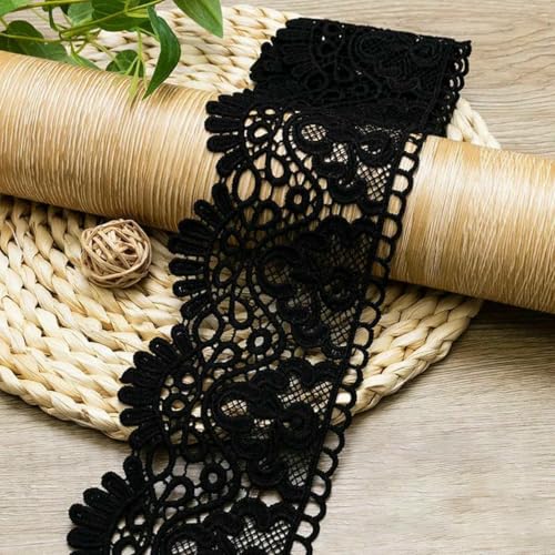 3 Meter Spitzenband mit Blumenstickerei, DIY-Bekleidung, Nähstoff, 10 cm, handgefertigtes Bastelmaterial, ausgehöhltes, wasserlösliches Klebeband, schwarz, 3 Meter Länge von SHHEG