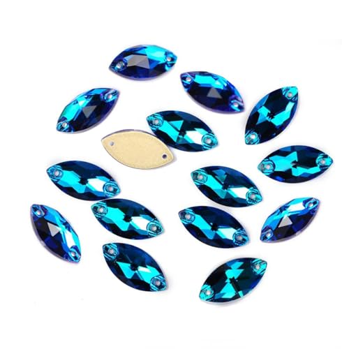 3223 Strasssteine in Pferdeaugenform zum Aufnähen aus Kristallglas mit flacher Rückseite, Qualitätssteine in AAAAA-Qualität für Kleidung, blauer Zirkon, 9 x 18 mm, 24 Stück 3223 Strasssteine in Pferdeaugenform zum Aufnähen aus Kristallglas mit flacher Rückseite, Qualitätssteine in AAAAA-Qualität für Kleidung, blauer Zirkon, 9 x 18 mm, 24 Stück von SHHEG